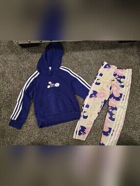 Adidas Girls Purple Hoodie with Pink Floral Leggings
